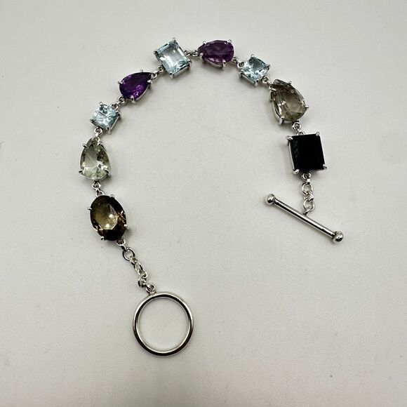 NWOT 7" One-of-a-kind Multi-gemstone bracelet in sterling silver! - Picture 11 of 13